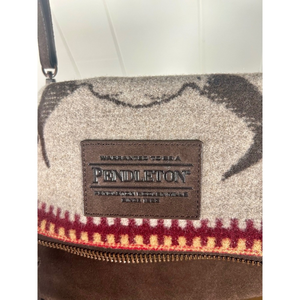 Pendleton Wool Leather Crossbody Bag Steer Skull Southwestern Foldover Clutch - Picture 2 of 10